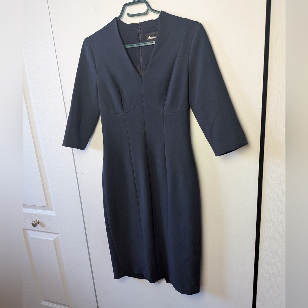 SANDRA ANGELOZZI Formal Navy Blue Dress Midi Lenght Back Zipper Size 32